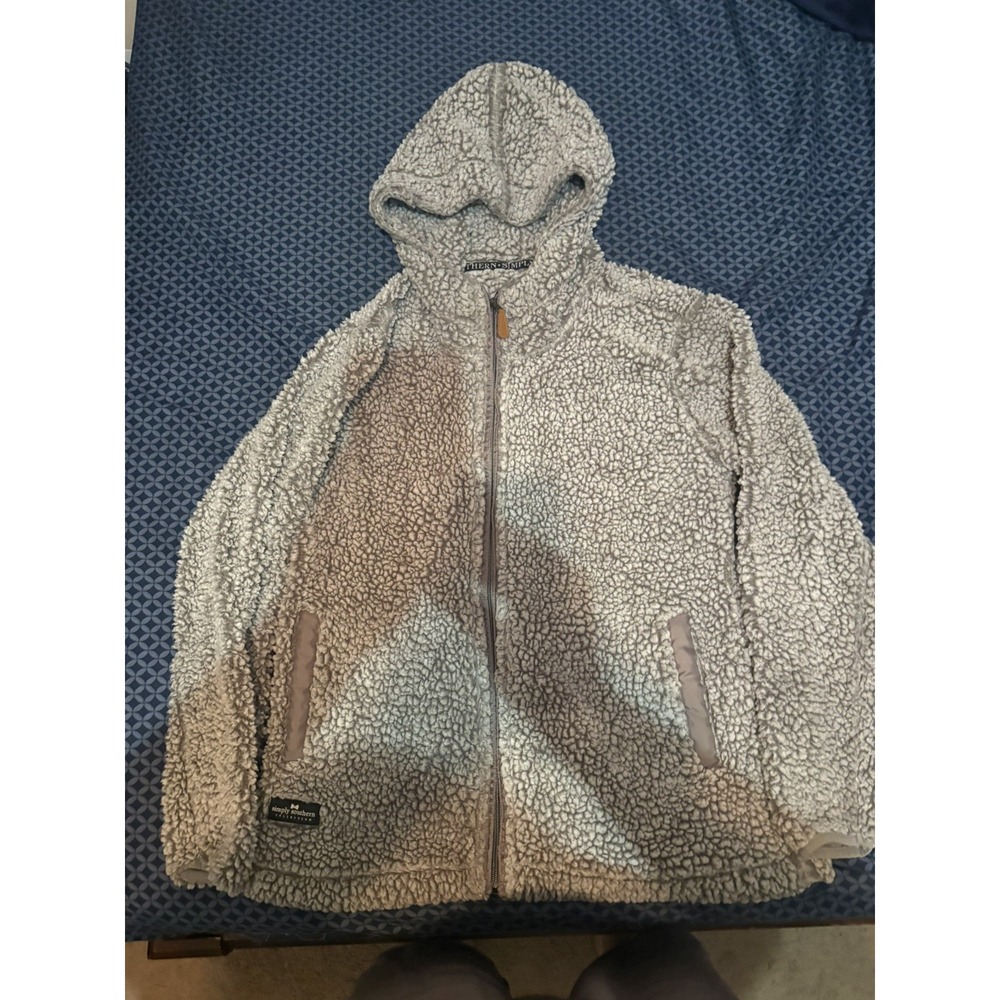 Simply Southern Womens Small Sherpa Fleece Jacket Hooded Grey